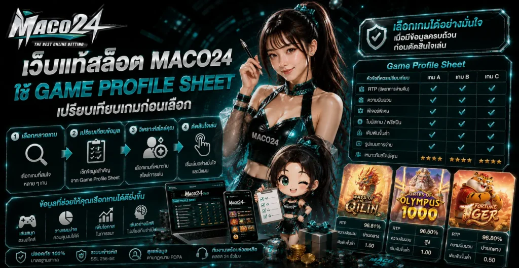 เว็บแท้สล็อต maco24 ใช้ Game Profile Sheet เปรียบเทียบเกมก่อนเลือก